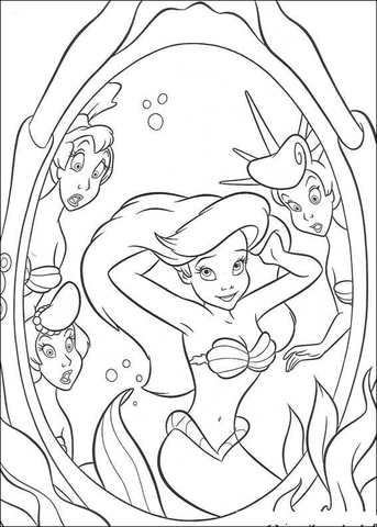 Ariel In A Mirror  Coloring Page